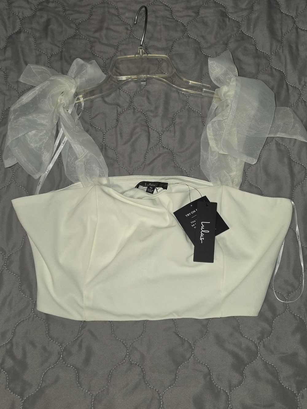 Lulu's White Organza Tie-Shoulder Crop Top NWT